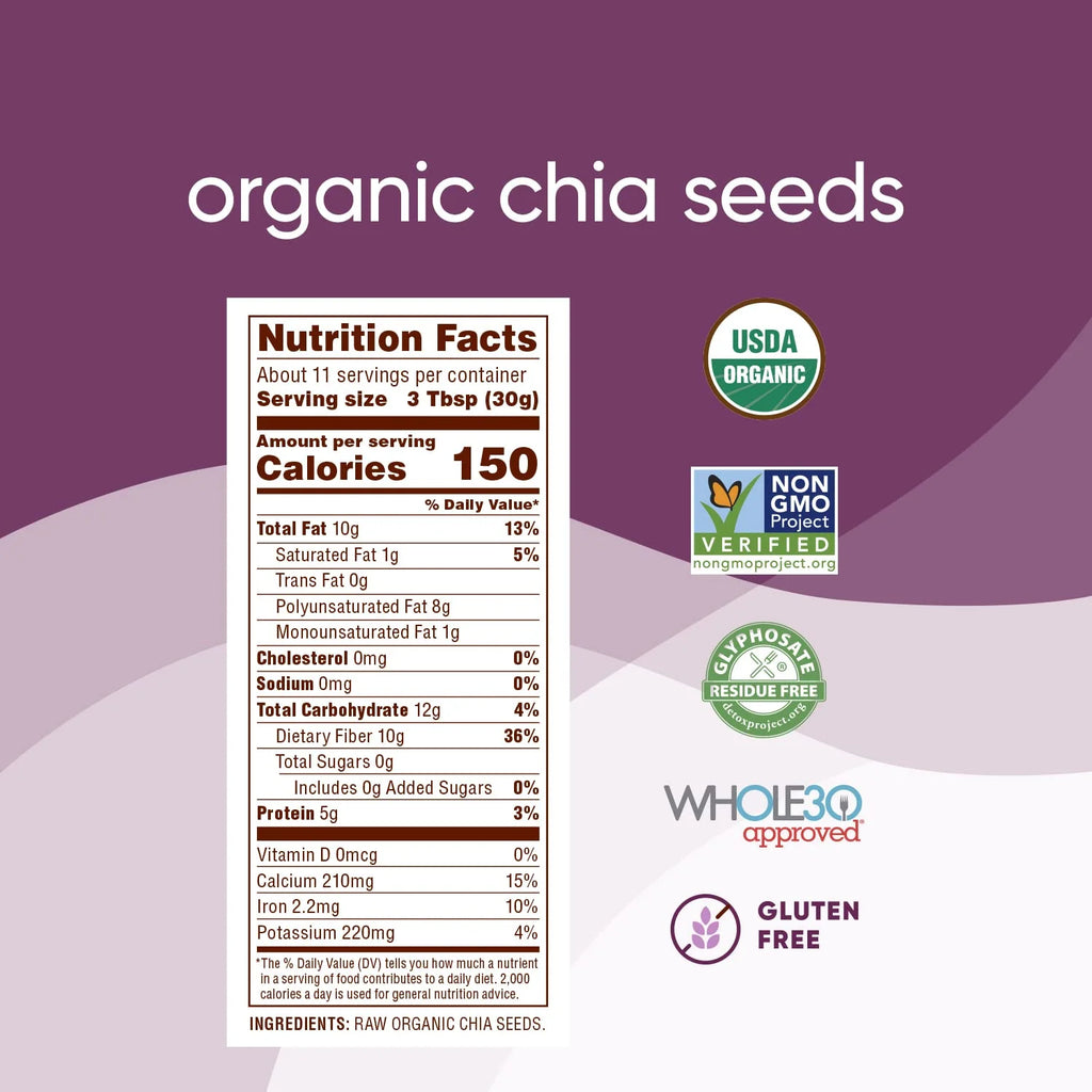 Nutiva Organic Raw Black Chia Seeds, 12 Oz, USDA Organic, Non-GMO, Vegan W5797