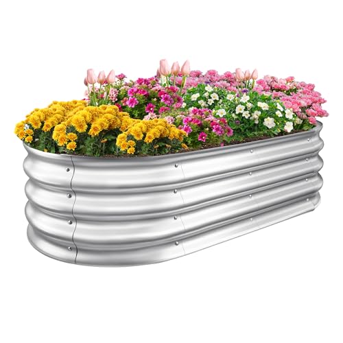 Sponvatt Raised Garden Bed - Galvanized Oval Metal Planter Box, 4x2x1 Ft, Silver C7375