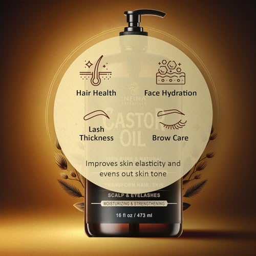Pure Castor Oil Cold Pressed Hexane Free - Glass Bottle, 16 fl oz I96091