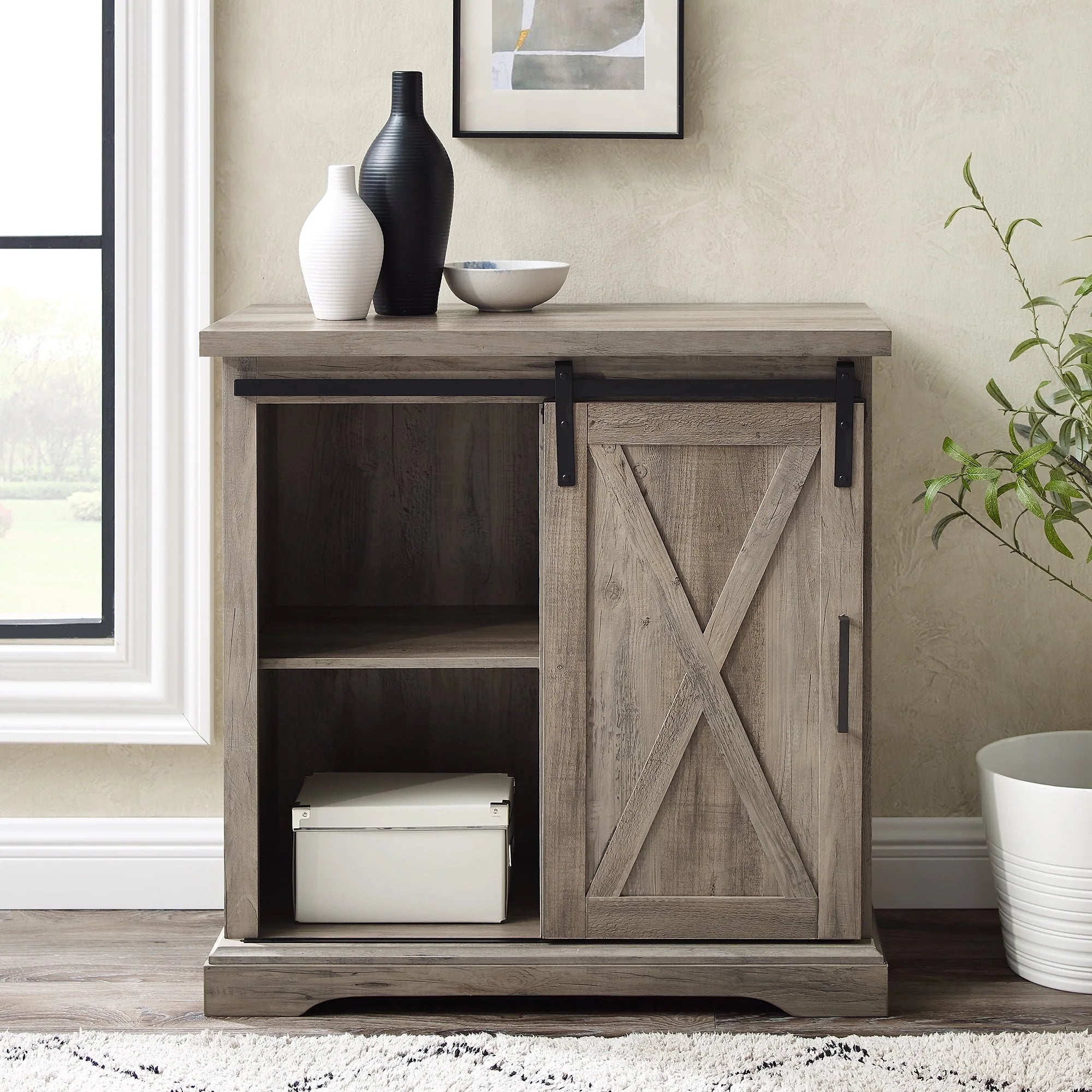 Walker Edison Sliding Barn Door Accent Cabinet, Grey Wash W76819