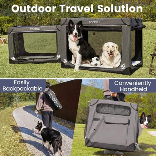 42" Portable Soft Dog Crate for Large Dogs with Carry Bag, Charcoal Gray M316
