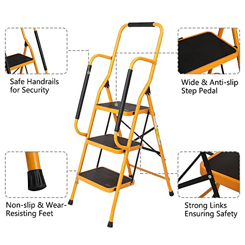 Winado 2 Step Ladder with Handrails, 500LBS Folding Step Stool O203913