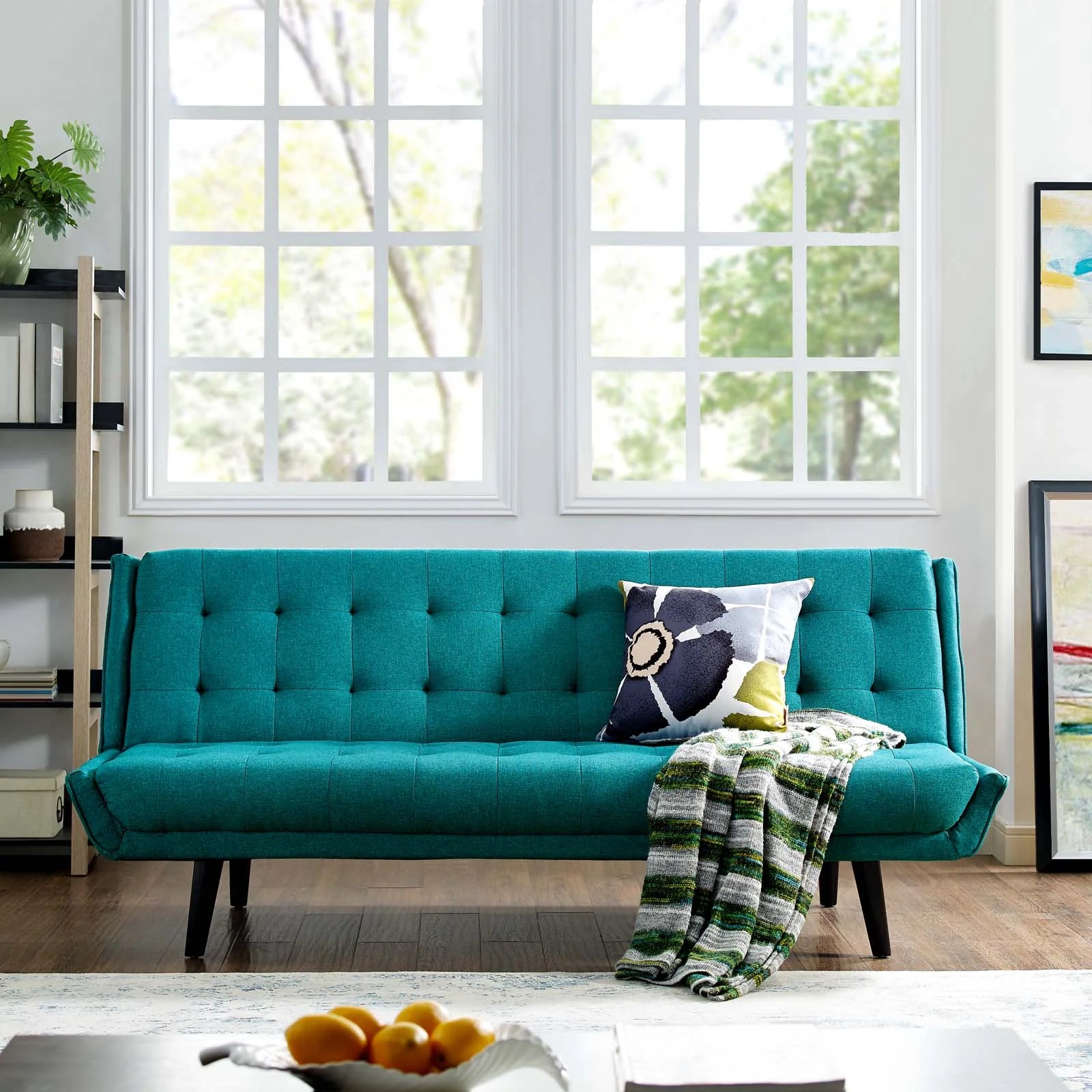 Tufted Sofa Bed Fabric Aqua Blue V14889