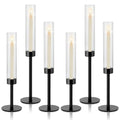 Black Hurricane Candle Holders Set of 6 Glass Taper Candlestick Holders G494