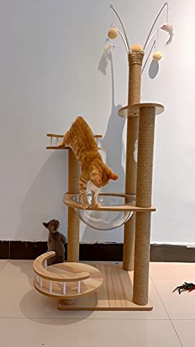 Large Wooden Cat Tree with Scratching Post and Cozy Bed U567583