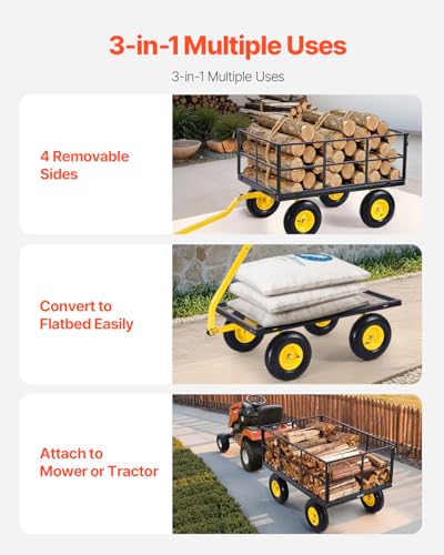 VEVOR 900 Lbs Heavy Duty Steel Garden Cart with 10" Tires and Removable Sides J262