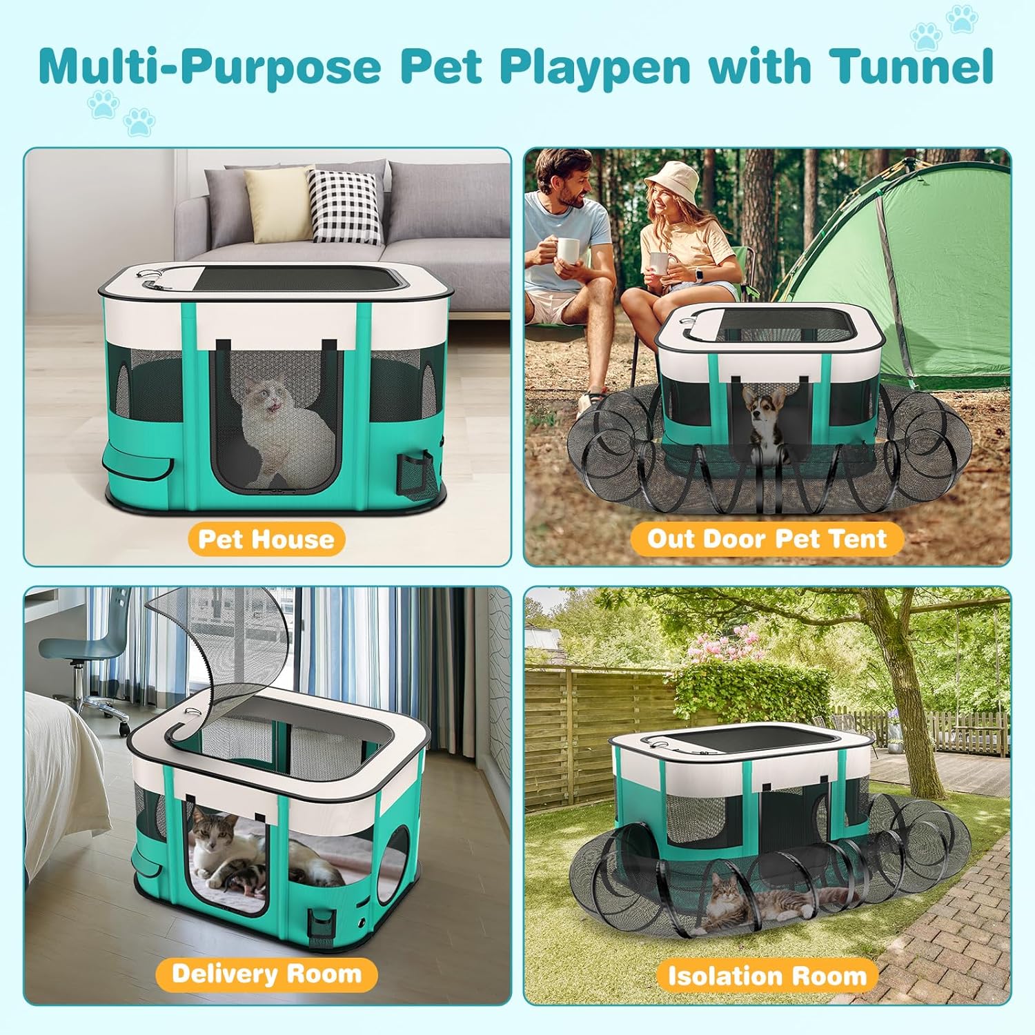 Outdoor Cat Enclosure Playpen with Tunnel for Indoor Cats and Puppy K806244