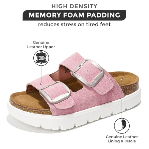 Project Cloud Genuine Leather Platform Wedge Sandals for Women with Memory Foam Insole A28730