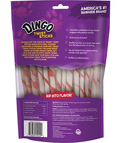 Dingo Twist Sticks 50 Count, Rawhide for Dogs with Real Chicken S6998