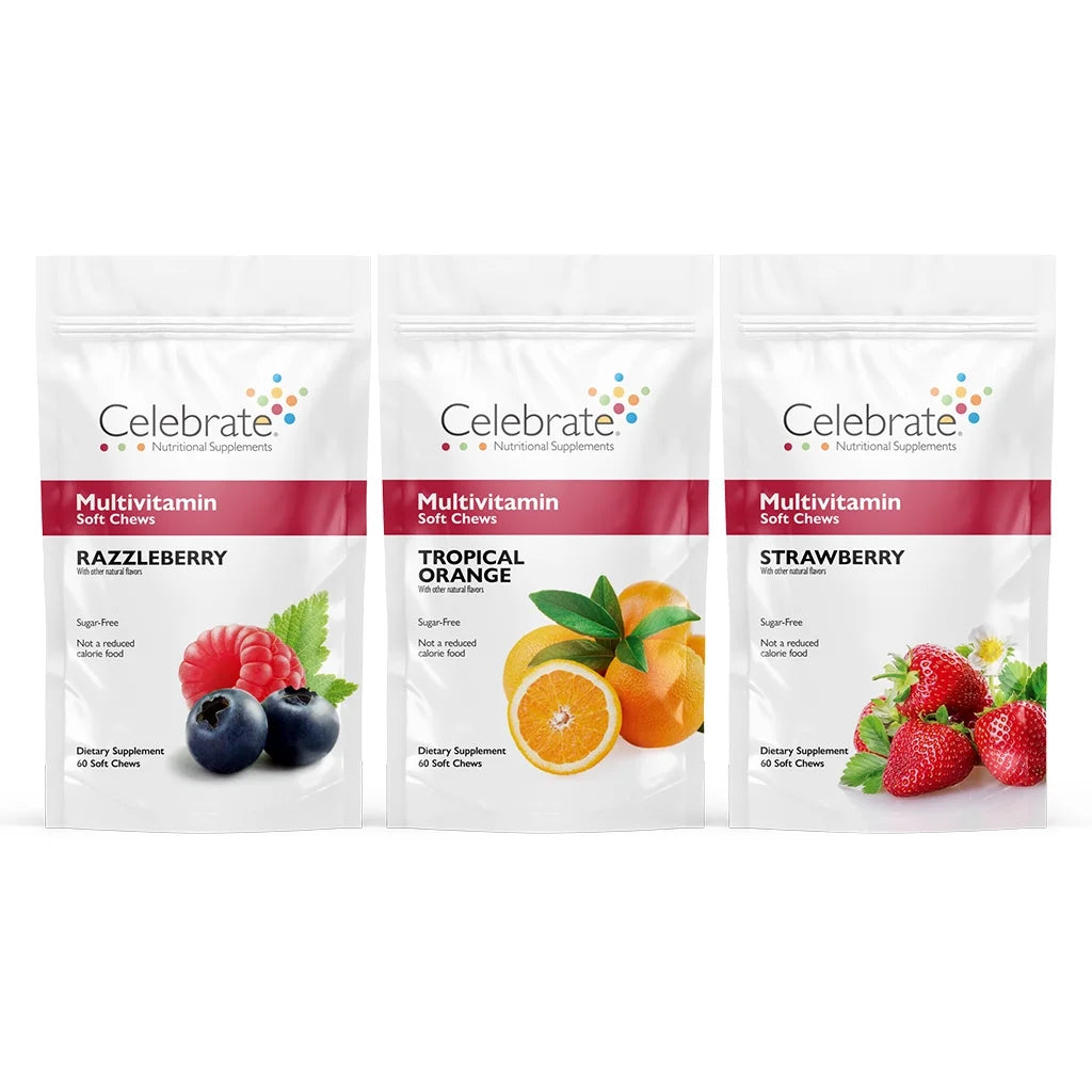 Celebrate Vitamins Bariatric Multivitamin Soft Chews, Razzleberry/Strawberry/Orange, 180 count