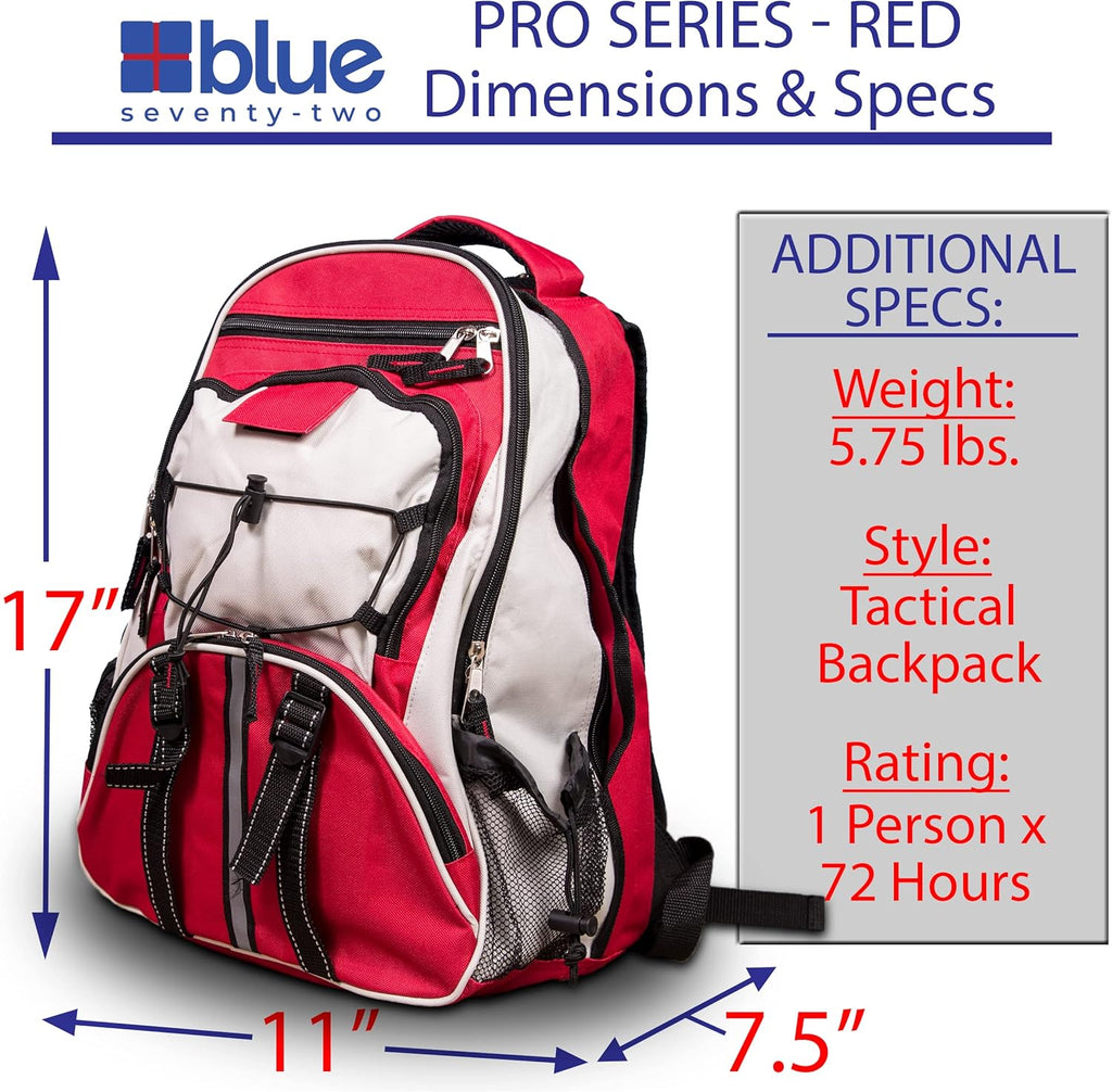 Blue Seventy-Two Pro Series Red Deluxe 72 Hour Emergency Backpack Survival Kit for 1 Person F166