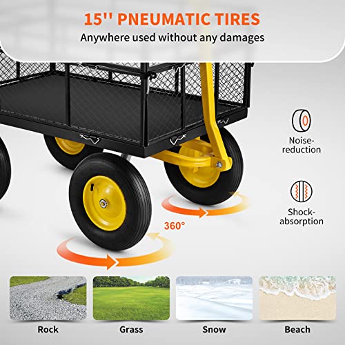 VEVOR 900 Lbs Heavy Duty Steel Garden Cart with 10" Tires and Removable Sides J262