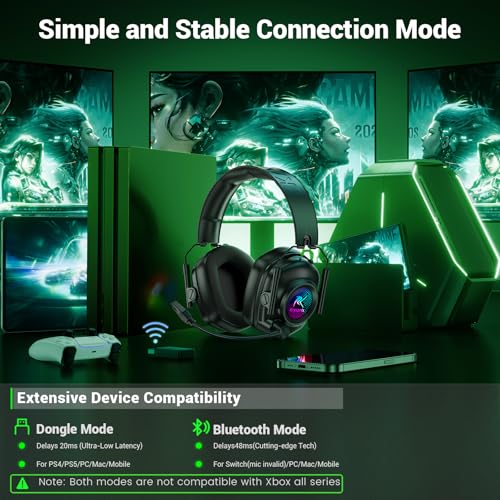 Wireless Gaming Headset with Noise Canceling Mic for PC, PS5, PS4, Switch, Mac B84241
