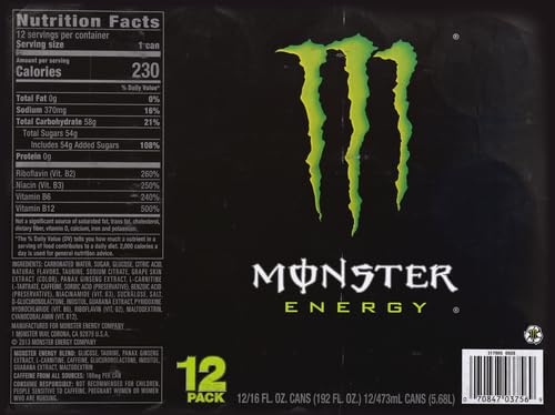 Monster Energy Drink Green Original 16 Fl Oz (Pack of 24) T366810