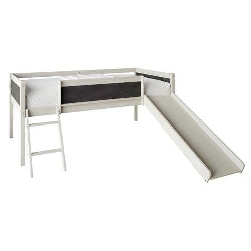 Antique Gray Wood Twin Loft Bed with Slide and Ladder for Kids A324