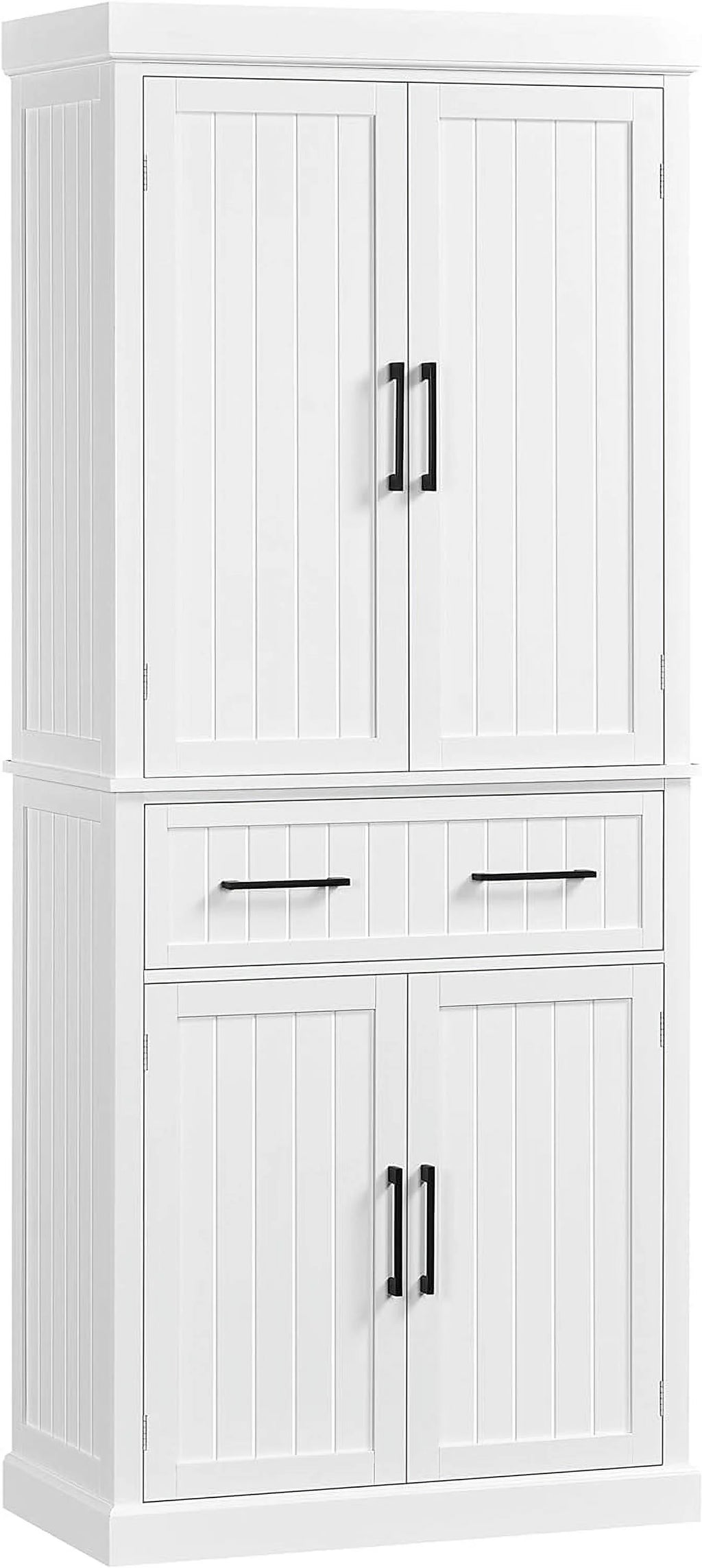 72.5" Kitchen Pantry Storage Cabinet with Drawer, Freestanding Pantry Cupboard with Doors and 2 Adjustable Shelves, Modern Utility Pantry Cabinet for Dinning Room, Living Room, White