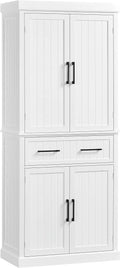 72.5" Kitchen Pantry Storage Cabinet with Drawer, Freestanding Pantry Cupboard with Doors and 2 Adjustable Shelves, Modern Utility Pantry Cabinet for Dinning Room, Living Room, White