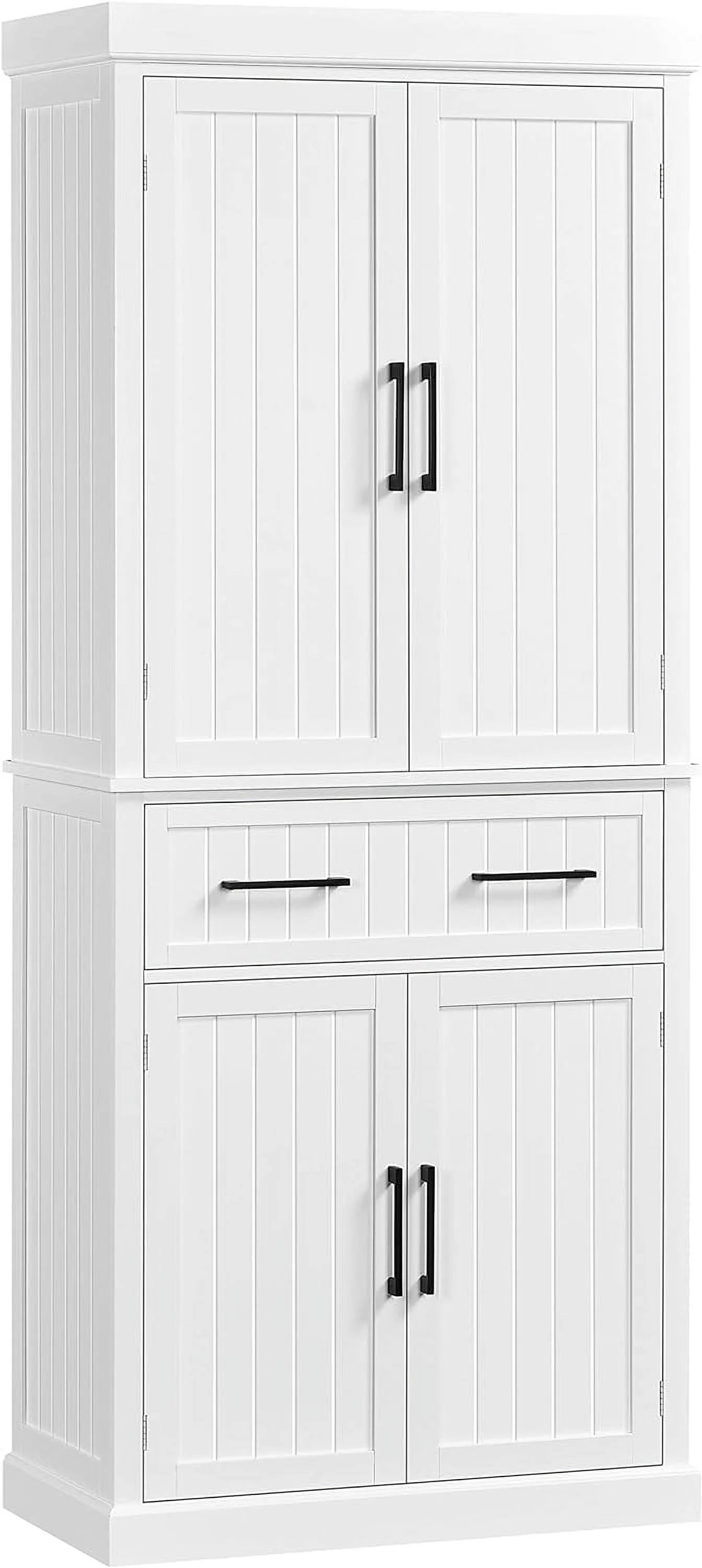 72.5" Kitchen Pantry Storage Cabinet with Drawer, Freestanding Pantry Cupboard with Doors and 2 Adjustable Shelves, Modern Utility Pantry Cabinet for Dinning Room, Living Room, White