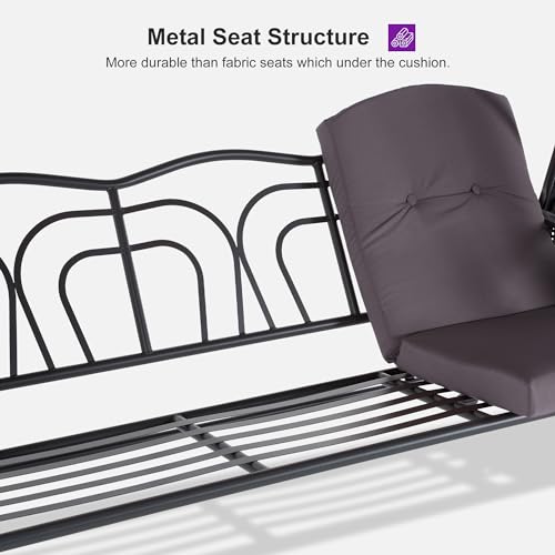 PURPLE LEAF Outdoor Patio Porch Swing with Adjustable Canopy, 3-Seat Bench, Grey W393