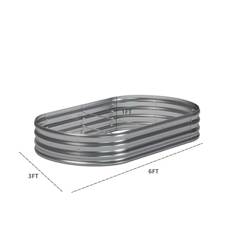 zizin 2 Pack Galvanized Raised Garden Bed Oval Outdoor Planter Box (6x3x1FT, Silver) J203