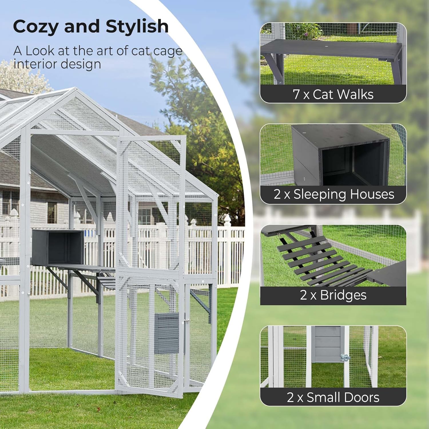 Large Catio Outdoor Cat Enclosure Wooden with Waterproof Cover O418570