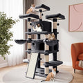 SHA CERLIN 68 Inches Multi-Level Cat Tree Tower with Condo, Plush Perches, Scratching Posts, Hammocks, and Play House, Beige
