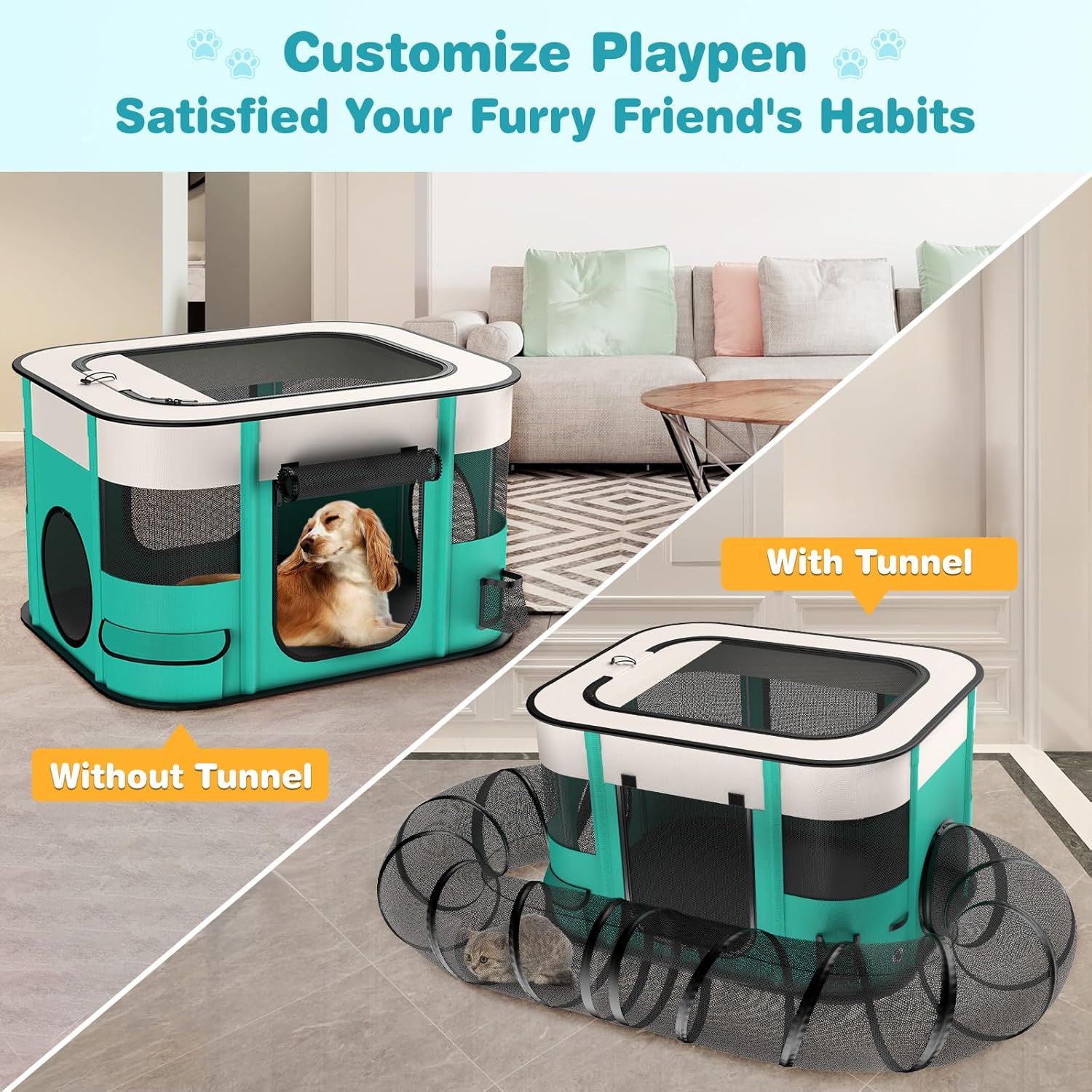 Outdoor Cat Enclosure Playpen with Tunnel for Indoor Cats and Puppy K806244