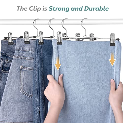 IEOKE Pant Hangers 12 Pack Metal Skirt Hangers with Clips for Heavy Duty Space Saving Black D655