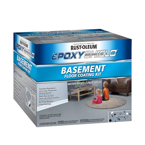 Rust-Oleum EpoxyShield Basement Floor Coating Kit, Gray Satin, Gallon T54001