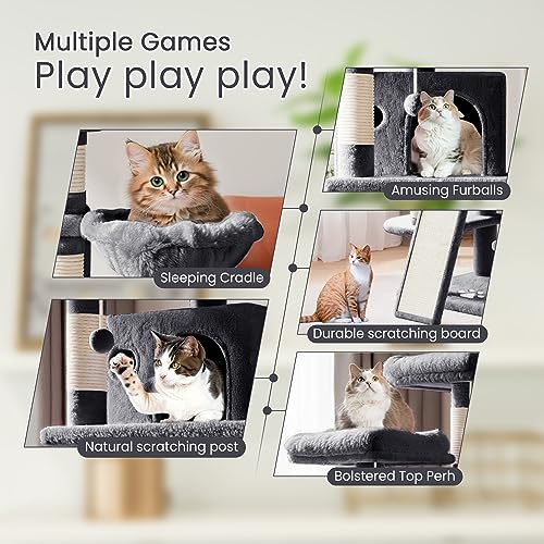 SHA CERLIN 68 Inches Multi-Level Cat Tree with Condo and Scratching Posts, Beige J577621
