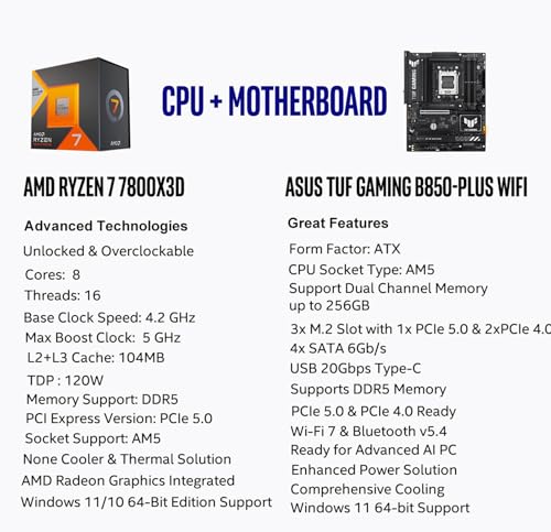 AMD Ryzen 7 7800X3D Desktop Processor with ASUS ROG Strix B650E-F Gaming WiFi Motherboard M47349