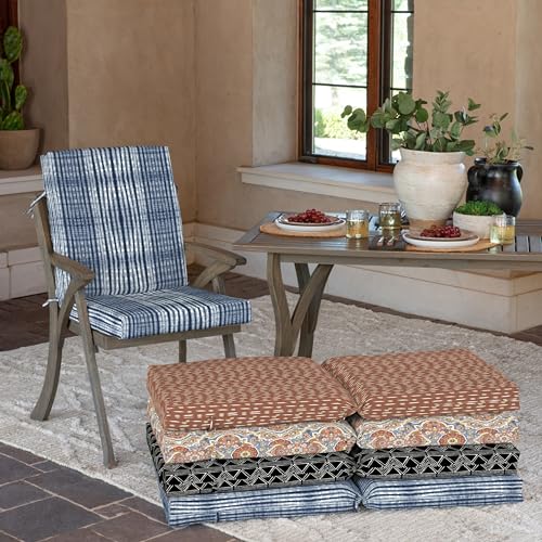 Arden Outdoor Dining Chair Cushion, 20 x 20, Rain-Proof, Peacock Blue Green Texture J4105