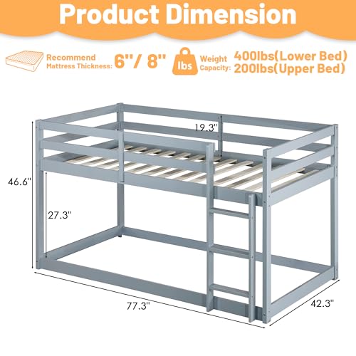 Twin Over Twin Wood Bunk Bed with Ladder and Guardrails for Kids P604