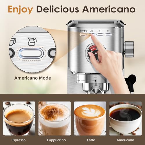 Spacekey Espresso Machine 20 Bar, Stainless Steel with Milk Frother T968