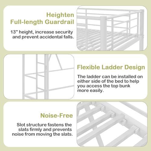 VECELO Loft Bed Twin Size Metal Frame with Ladder and Guardrail, Pink B728246