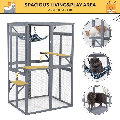 Wooden Catio Outdoor Cat Enclosure with Window Access (Black) D5959