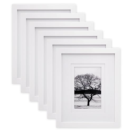 Egofine 8x10 Picture Frames Set of 6, Solid Wood with Plexiglass, White T6319