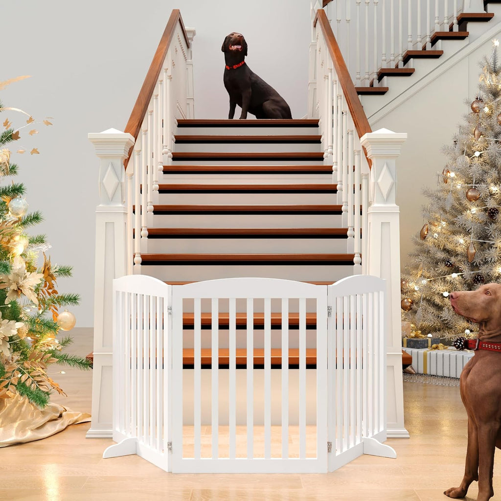 BHG No-Assembly Freestanding Dog Gate, Extended Wide 72" Tall 30" Wooden Pet Gate, White Y475801