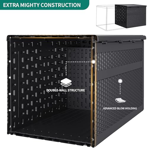 YITAHOME XXL 230 Gallon Deck Box, Double-Wall Resin Rattan Outdoor Storage, Lockable Waterproof (Gray) U617