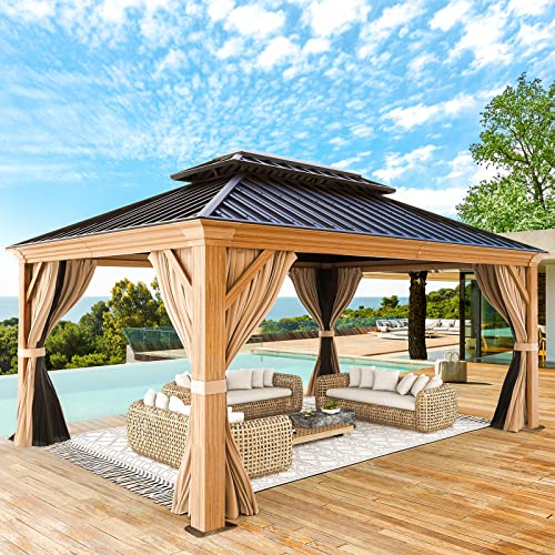 YOLENY 10' x 12' Hardtop Gazebo with Galvanized Steel Double Roof, Netting and Curtains Y84317