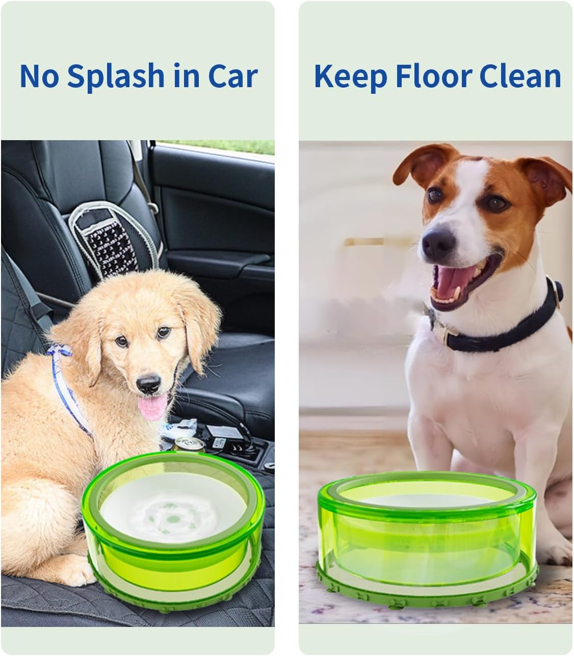 Dog Water Bowl No Spill Slow Feeder Large 2L with Silicone Suction Cup Green V925