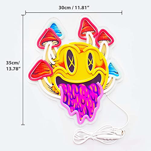 GGK Smiling with Mushrooms Neon Sign Mushroom Decor for Bedroom Wall I398847