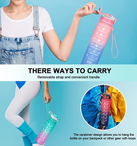 32oz Leakproof Motivational Sports Water Bottle with Straw & Time Marker N554027