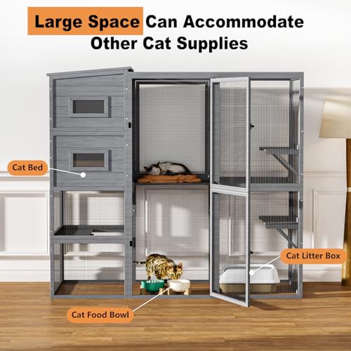 Catio Outdoor Cat Enclosure, Large Walk-in Cat Cage with Waterproof Cover, 72 inch X803947