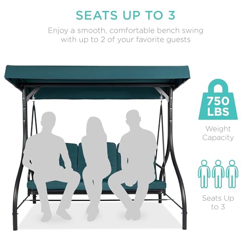 Best Choice Products 3-Seat Outdoor Canopy Swing Glider with Adjustable Shade, Midnight Green A10932