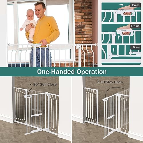 Newnice Baby Gate with Cat Door 29.9-48.8" Extra Wide, 33" Tall, Auto Close, White Z9749