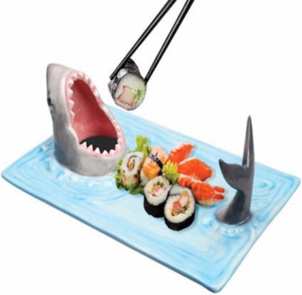 Shark Ceramic Sushi Plate with Soy Sauce Bowl and Chopstick Holder H564971