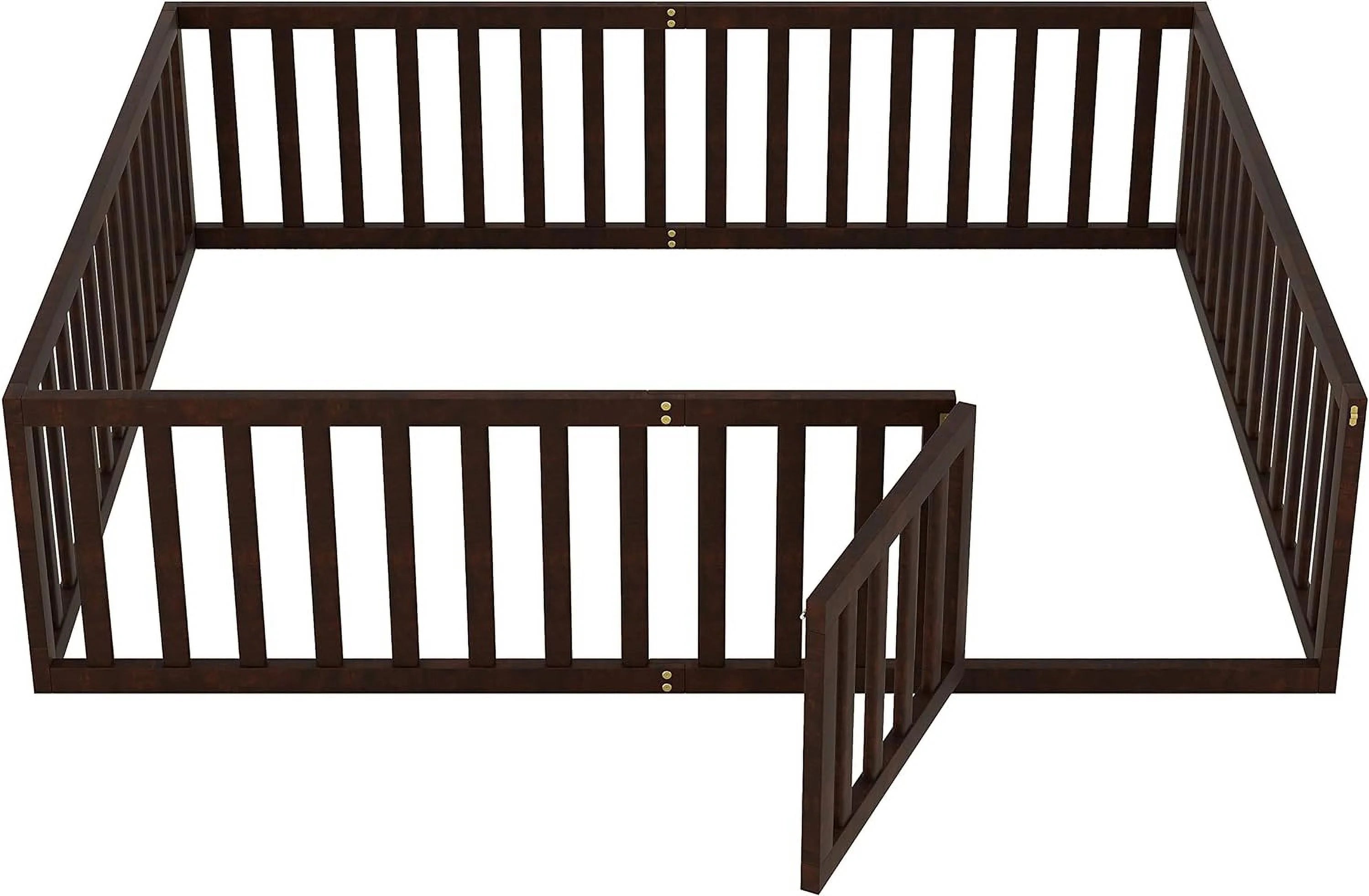Walnut Queen Montessori Floor Bed with Fence for Kids F162987