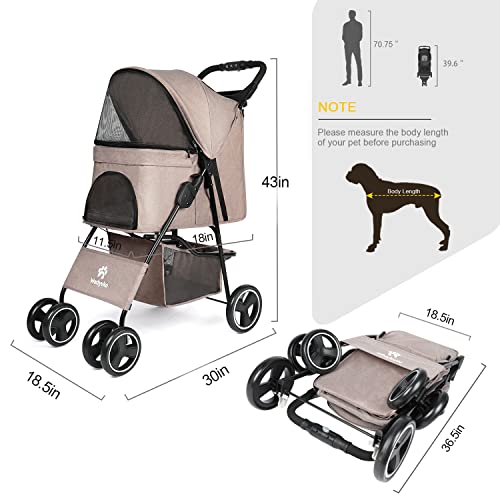 Dog Stroller with Storage Basket for Small Medium Dogs Cats, Navy Blue A331763