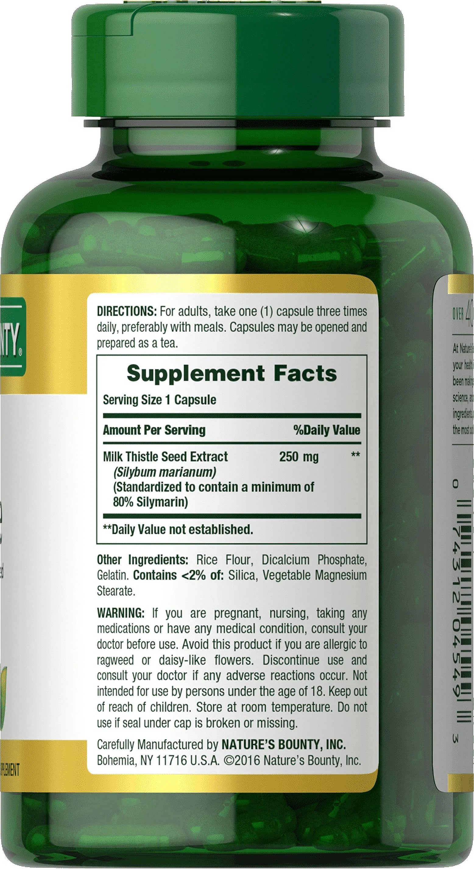 Nature's Bounty Milk Thistle 250 mg Capsules, 200 Ct Y6443